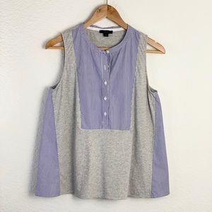 J. Crew Blue & Gray Sleeveless Tuxedo Mixed Media Top Sz S